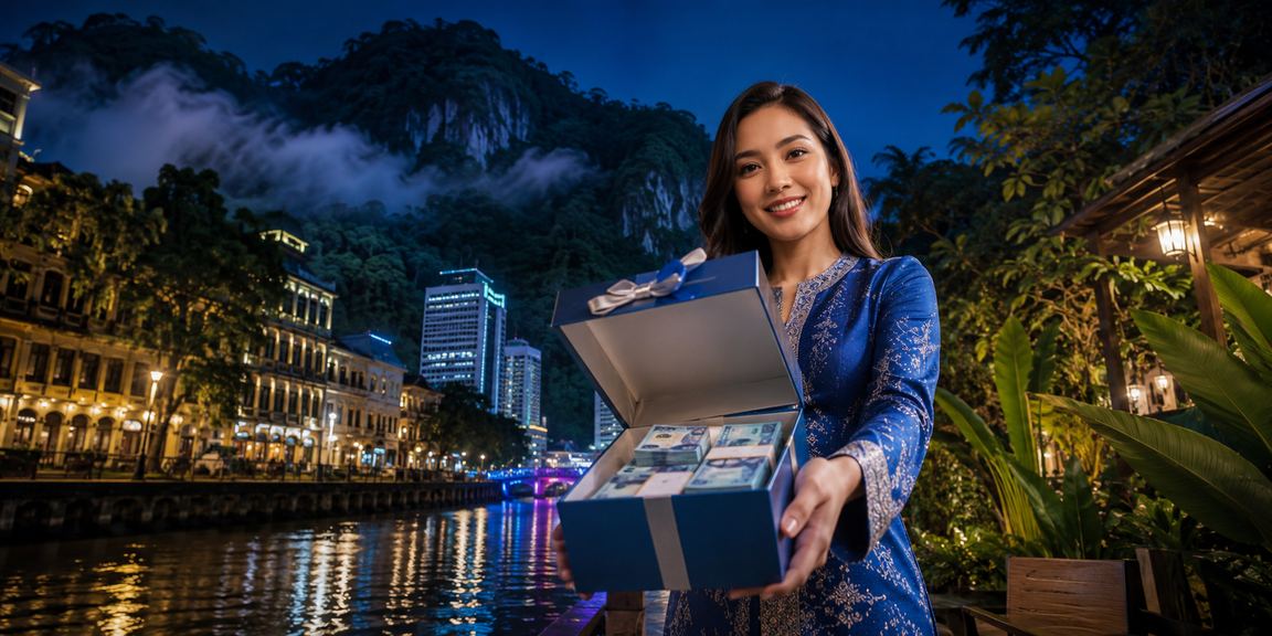 Pengguna menggunakan aplikasi kasino winmy6 di Ipoh dengan pakaian baju kurung
